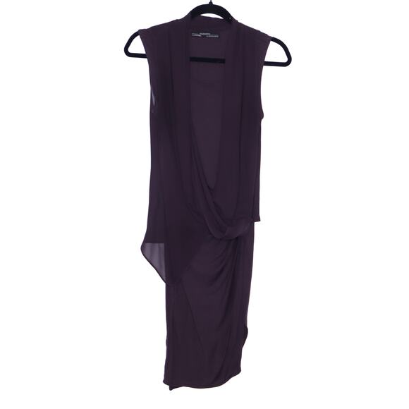ALLSAINTS Abi Dress Draped Chiffon & Jersey Choco Brown Knee Length Women's 4 - Picture 1 of 14